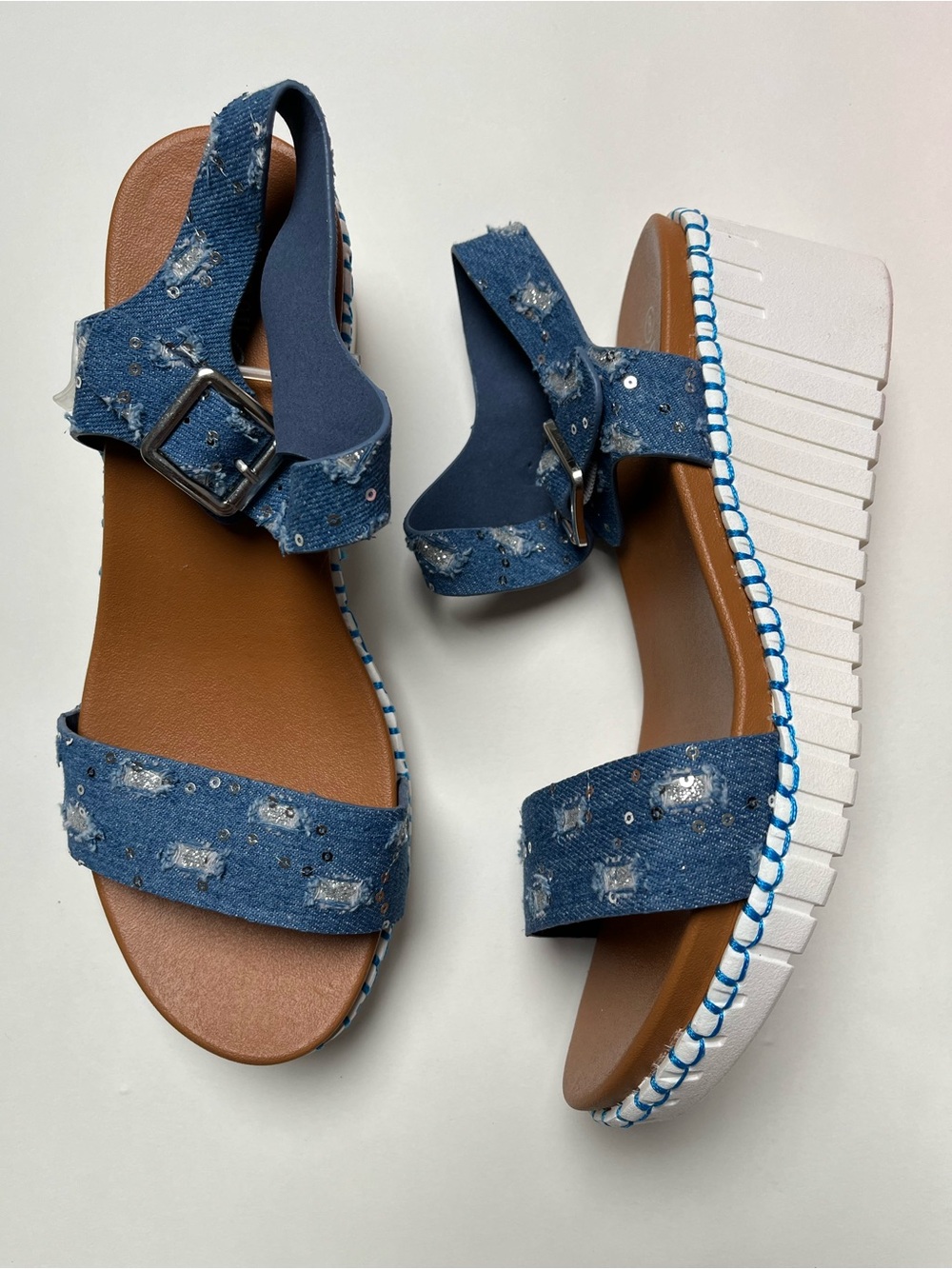 Rouge Helium Denim Blue Platform Sandals with Buckle